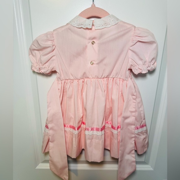 Poly Flinders Vintage Baby Girl Pink Smocked Dress Size 2T - Picture 3 of 5